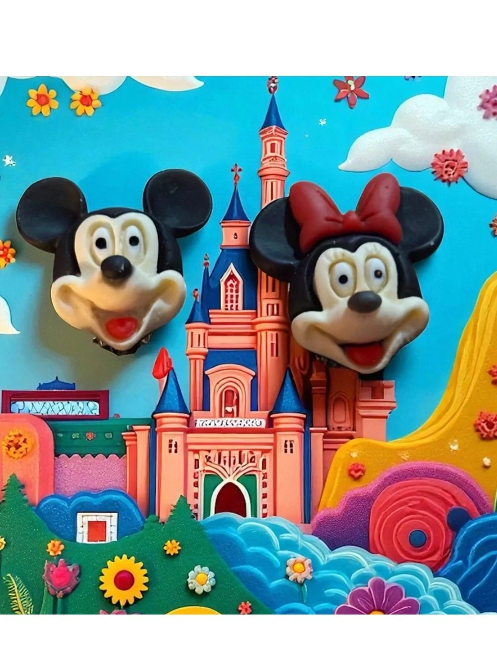 Mickey & Minnie Head Earrings — Black, Red, Cream 1 inch